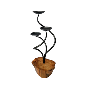 Support de bougie en métal avec base en bois, finition noire, pour la décoration de la maison et les mariages - Product Image 1