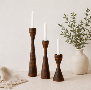 Handcrafted Mid-Century Modern Wooden <b>Taper</b> <b>Candle</b> Holders Set Of 3 Solid Beech Wood Candlestick Stands For Wedding Home Table - Product Image 6