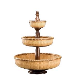 Cuenco de 3 niveles en forma de ratán de metal y cesta decorativa de madera en forma de taza soporte para pasteles decoración del hogar mesa superior - Product Image 1