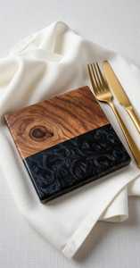 Posavasos Cuadrados Modernos de Madera con Incrustaciones de Resina Negra, Juego de 4 Alfombrillas y Bases Antideslizantes - Product Image 6