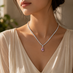Collar de Diamantes en Forma de Lágrima Morada, Chapado en Oro Blanco, Joyería de Boda de Lujo, Regalo de Compromiso de Moissanita para Ella - Product Image 6