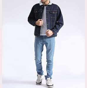 High Quality <b>Men</b> <b>Denim</b> <b>Jacket</b> Full Sleeve Light Wash High Street Fashion Casual Outerwear Front Fleece Lined Eco-Friendly - Product Image 5