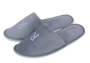 Pantoufles d'hôtel modernes imperméables en velours gris à bout ouvert avec bande en papier personnalisée pour chambre d'hôtes - Product Image 2