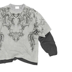 Camiseta de manga larga oversize de 280 gramos con estampado DTG de doble capa y lavado vintage, efecto desgastado, estilo streetwear. - Product Image 3