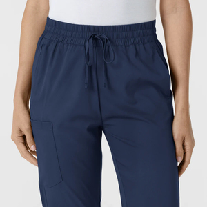 Pantalon de travail noir personnalisé pour femme avec cordon de serrage, devant plat, taille élastique, poches cargo latérales et ourlet fendu – Vente en gros - Product Image 5