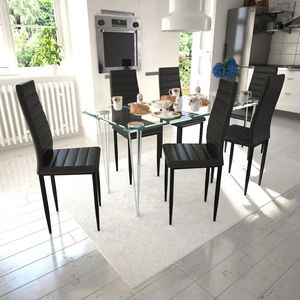 6 pz sedie da pranzo in finta pelle nera - Product Image 1
