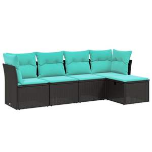 Conjunto de Sofá de Jardín de 5 Piezas, Ratán PE Negro con Acero con Recubrimiento en Polvo, Muebles de Jardín Duraderos y Elegantes - Product Image 2