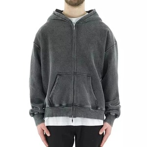 Custom Oversized Acid Washed Distressed <b>Zip</b> <b>Up</b> Hoodies <b>Top</b> Seller Cotton Fabric Streetwear <b>Men</b> Washed Hoodies Customized - Product Image 1