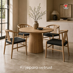 Handmade Teak Wood Dining <b>Chair</b> with <b>Black</b> Woven Seat Modern Horeca Cafe Restaurant Furniture Supplier Indonesia - Product Image 3