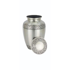 Urne funéraire artisanale en laiton massif, finition blanc nacré créative avec bandes gravées en argent poli, urnes funéraires métalliques pour adultes - Product Image 5