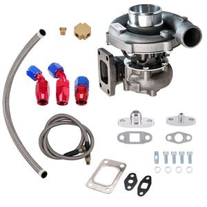 63 A/R Stage III T04E T3 T4 44 Trim Turbocharger Kit with 5-Bolt Oil Feed & Drain Return Line Hose Stage III Turbo Parts - Product Image 1