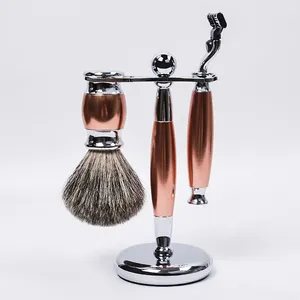 ชุดแปรงโกนหนวดพร้อมมีดโกนสองคม ด้ามโลหะผสมสังกะสี ขนแปรงจากขนแบดเจอร์ ชุดของขวัญสำหรับโกนหนวดแบบเปียกสำหรับผู้ชาย - Product Image 6