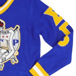 Pull épais d'hiver à col en V bleu roi, broderie du blason de la sororité grecque Sigma Gamma Rho HBCU, vêtements tricotés universitaires - Product Image 6
