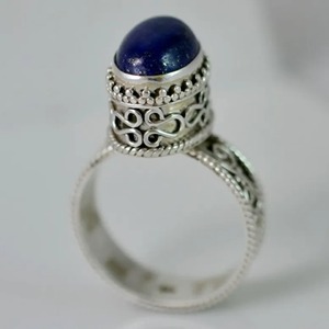 <b>Lapis</b> <b>Lazuli</b> <b>Ring</b> 925 Sterling Silver Handmade Boho Statement Promise Jewelry for Women Natural Oval Shape Gemstone Jewelry - Product Image 5