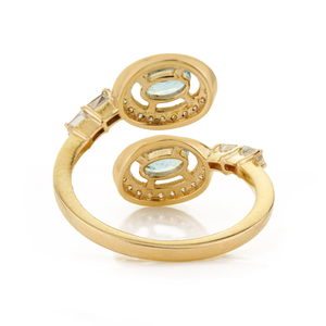 March Birthstone <b>Statement</b> Aquamarine & Diamond Bypass <b>Ring</b> For Women's 14K Real Yellow Gold Wedding Gemstone Jewelry - Product Image 6