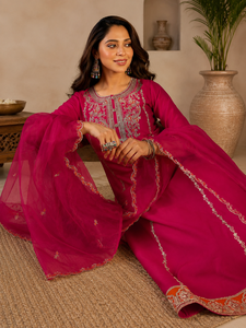 Rayon Slub Soft Net <b>Women</b> Traditional <b>Kurta</b> Pant Dupatta Set Indian Ethnic Wear Embroidered Border Party Wear Set <b>for</b> All Season - Product Image 4