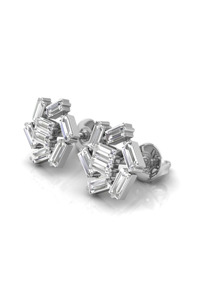Boucles d'oreilles clous en or blanc avec grappe de diamants baguette cultivés en laboratoire - Product Image 2
