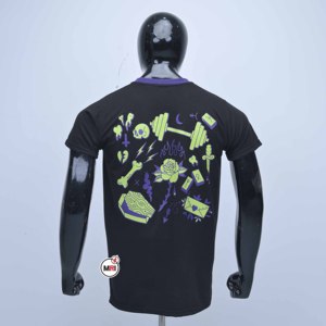 T-shirts en jersey de coton sur mesure à manches courtes, col rond, coupe classique, avec impression de lettres blanches, style PUNK, bordure contrastée - Product Image 2