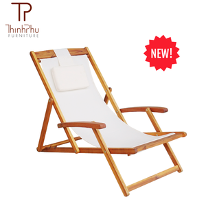 Wooden Folding Beach Chair Adjustable Sling Oxford Fabric Solid Back Foldable Outdoor Furniture <b>for</b> Hotel Swimming <b>Pool</b> <b>Garden</b> - Product Image 5