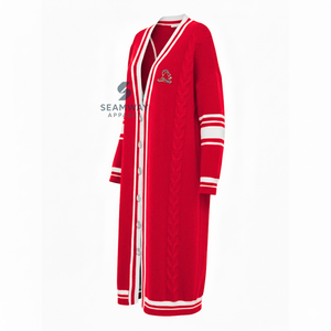 Delta | Sigma | Theta Sorority Women's Long Cardigan Embroidered <b>Cable</b> Knit Duster Color Block Acrylic Sweater Greek Apparel - Product Image 2