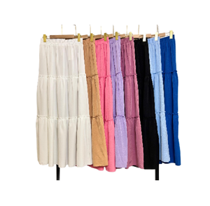 กระโปรงยาวสไตล์เกาหลีสำหรับฤดูร้อนผ้าคอตตอนย้อมสีล้วนๆมีระบายยาว106ซม. - Product Image 2