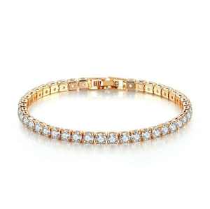 Bracelet tennis en diamant taille brillant, or massif 18 carats plaqué or rose, longueur réglable, unisexe, cadeau, bijoux de fête - Product Image 3