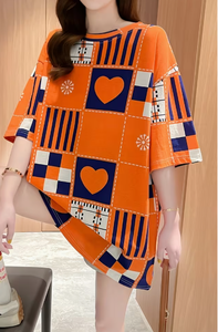 Hardhoodi Interation Plus Size Women's <b>Patchwork</b> Anti-Wrinkle O-Neck Pullover Short Sleeve 100% Cotton Casual Summer Knit - Product Image 3