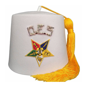 Chapeau Fez OES personnalisé blanc pur, casquette maçonnique brodée de l'Ordre de l'Étoile d'Orient avec pompon doré, couvre-chef de régalia fraternelle - Product Image 1