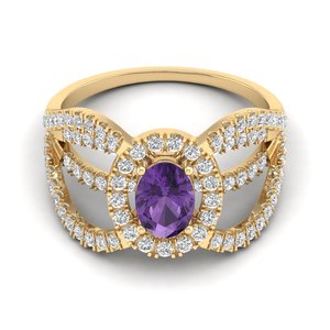 Bague de promesse REYES, dernier design, or massif 14 carats, améthyste ovale 0,75 ct et diamants, pour femme, bijoux personnalisés - Product Image 6