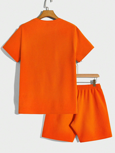 2026 OEM Custom logo Embroidery Printed Design Summer Short-sleeved Suit Men's Round Neck High-end Solid Color Half-sleeved <b>Set</b> - Product Image 6