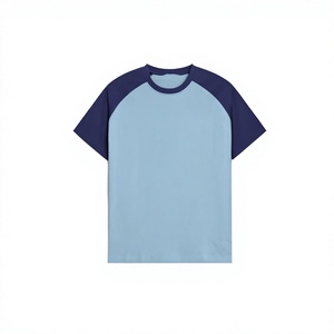 T-shirt à manches raglan pour homme, col rond, coupe classique, couleur unie, bordure contrastée, décontracté, 100% coton, tissu tricoté, écologique, 220g - Product Image 5