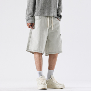 Men's Solid Color Cargo Shorts Mid Waist Drawstring Canvas Casual Shorts With Pockets Breathable Woven Fabric - Product Image 3