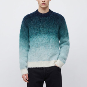 Custom Mohair Sweater Long Sleeve Crew Neck <b>Pullover</b> Stripe Knitwear Winter Fuzzy Casual <b>Jumper</b> Gradient Knitted Sweater For Men - Product Image 1