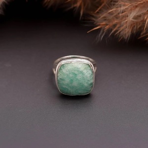 Anillo de Amazonita Natural con Corte Cuadrado, Anillo de Plata de Ley 925, Joyería Artesanal con Piedras Preciosas, Anillo Boho Unisex - Product Image 2
