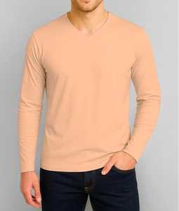 Camiseta de Manga Larga para Hombre, Color Beige, Cuello Redondo, Tejido Sólido, Corte Regular, Estilo Casual - Product Image 3