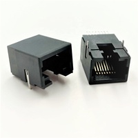 Conector Ethernet Hembra RJ45 8p8c SMT de 90 Grados Sin Blindaje Soldado Marca GND LITE Negro Compatible con RoHS Alta Temperatura 125V