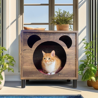 Maison pour chat multifonctionnelle en bois et métal, forme de trous d'arbre, avec bac à litière intime, rangement et griffoir intégré, naturel+noir