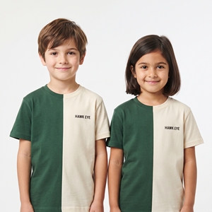 T-shirts décontractés à col rond bicolores pour enfants, unisexe, à manches courtes, avec contraste de couleurs, pour garçons et filles, vente en gros OEM - Product Image 3