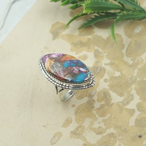 Natural Pink Dahlia Oyster Copper Turquoise Gemstone <b>925</b> <b>Silver</b> <b>Ring</b> Handmade Statement Jewelry Rose Gold Yellow Gold Plated Her - Product Image 6