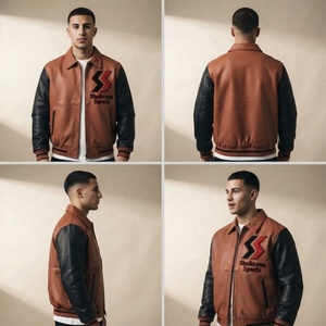New Men's Casual Loose Ripped Hole Denim Varsity Jacket Breathable Solid Color Plain Dyed Leather <b>Turn</b>-down Collar Single <b>Button</b> - Product Image 2