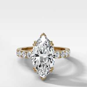 Bagues de fiançailles en or massif 14 carats avec diamant de laboratoire taille marquise, halo caché et pavé, pour demande en mariage, anniversaire, mariage - Product Image 1