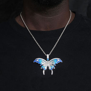 <b>Silver</b> Plated Butterfly Pendant With Zircon Stones Micro Insert Hiphop Themed Jewelry Unisex Gift - Product Image 1