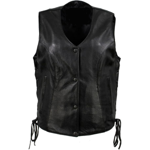 Samroz Sports Women's Premium Classic Leather Motorcycle Rider <b>Vest</b> w/Embroidery Artwork - Product Image 1