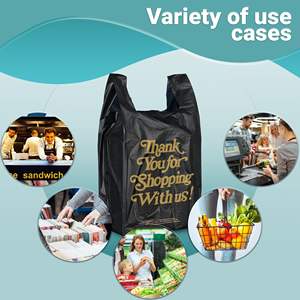 Confezione da 700 Sacchetti di Plastica Pre-Stampati 'Grazie' 12x6x22 Spessore 18 Micron Neri Stile T-Shirt per Asporto Modello Retail - Product Image 2