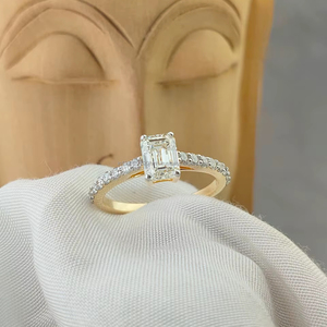 Emerald Cut Diamond Ring with Side <b>Stones</b> in Yellow Gold Luxury Bridal Engagement Ring Elegant Wedding Anniversary Gift for Her - Product Image 1