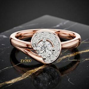 แหวนเพชรทรงกลมเพาะเลี้ยงในห้องปฏิบัติการ ทอง 14K ดีไซน์วงแหวนล้อมเพชร ขาแหวนเกลียว สำหรับผู้หญิง แหวนหมั้นสุดหรู - Product Image 3