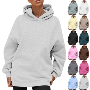 Sweat à capuche oversize pour femme, couleur unie, manches longues, mélange de coton, tricoté, respirant, pour l'automne - Product Image 1