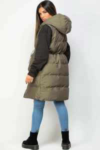 Gilet long matelassé à capuche pour femme, couleur unie, vêtement d'hiver, rembourrage en polyester, fermeture éclair épaisse, poches - Product Image 2