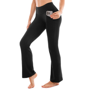 Leggings évasés pour femmes, taille haute, coupe bootcut, côtelés, effet ventre plat, pour l'entraînement et la danse, coupe ajustée - Product Image 3
