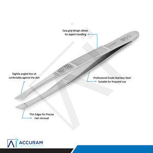 Accuram Slant Tip Eyebrow <b>Tweezers</b> Stainless Steel Professional Facial Hair Removal Personal Makeup Beauty Grooming Tool 11cm - Product Image 3